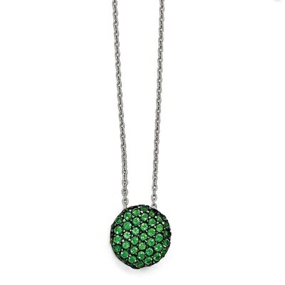 Black Rhodium Glass Sim. Emerald Necklace Sterling Silver QCM1205-18