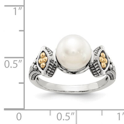 8-8.5mm Cultured Pearl Ring Sterling Silver &amp; 14k Gold QTC208, MPN: QTC208, 883957315836