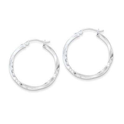 Satin &amp; Diamond Cut Twist Hoop Earrings Sterling Silver Rhodium-plated QE4599, MPN: QE4599, 8839579…