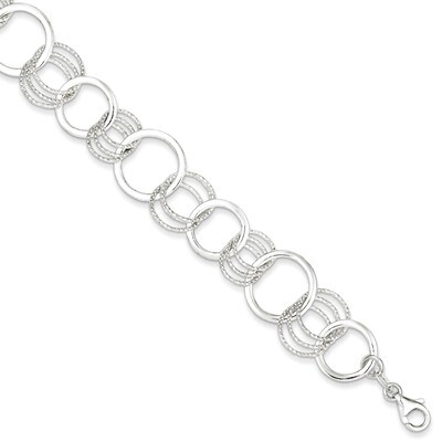 7.5 Inch Textured Circle Link Bracelet Sterling Silver Polished QG3326-7.5, MPN: QG3326-7.5, 191101…