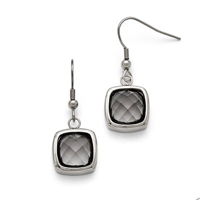 Polished Square Glass Shepherd Hook Earrings - Stainless Steel SRE772 by Chisel, MPN: SRE772, 19110…