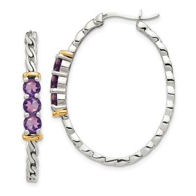 Amethyst Hinged Hoop Earrings Sterling Silver with 14k Gold Accent QTC1579, MPN: QTC1579, 883957814…