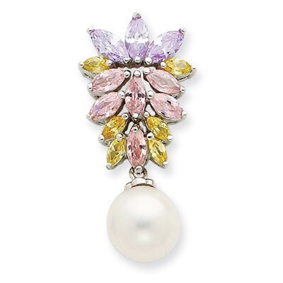 Simulated Pearl and CZ Pendant Sterling Silver QP1092