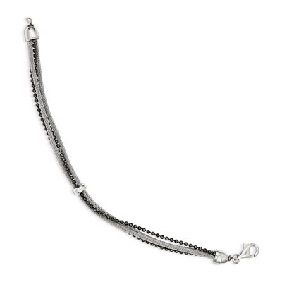 Sterling Silver Woven and Beaded Black Rhodium 4 Strand Bracelet QH5089-7.5