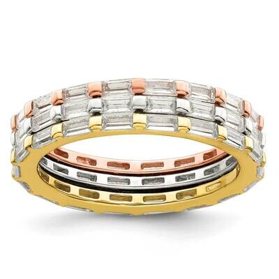 Rose &amp; Gold-Tone Baguette CZ Diamond Eternity 3 Band Set Sterling Silver QR7292-6, MPN: QR7292-6,