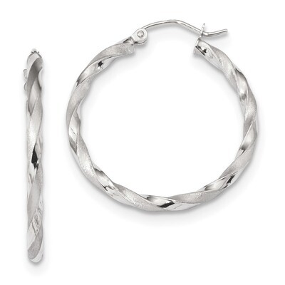 Polished &amp; Satin Twisted Hoop Earrings 10k White Gold 10TC402W, MPN: 10TC402W, 191101344367