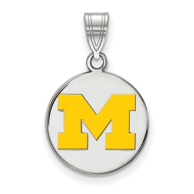 Michigan University of Medium Yellow Enamel Disc Pendan Sterling Silver SS037UM, MPN: SS037UM, 8867…
