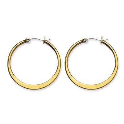 Gold IP plated Tapered 34mm Hoop Earrings - Stainless Steel SRE572 by Chisel, MPN: SRE572, 88395758…