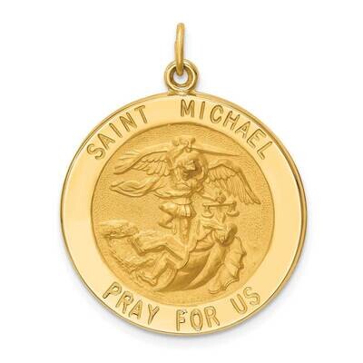 Large Round St. Michael Medal 14k Gold Solid Polished Satin XR1720, MPN: XR1720, 883957873572