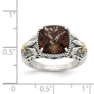 Smokey Quartz Ring Sterling Silver &amp; 14k Gold QTC920, MPN: QTC920, 883957467047
