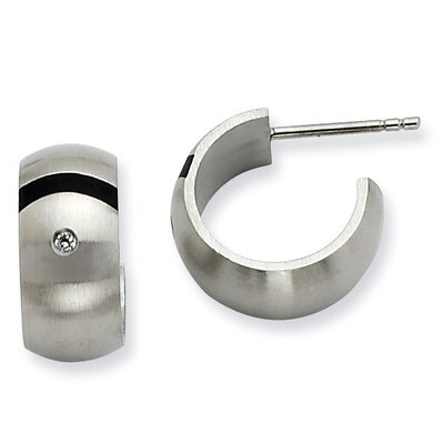 Brushed Black Rubber with Synthetic Diamond Post Hoop Earrings - Stainless Steel SRE390 by Chisel, …