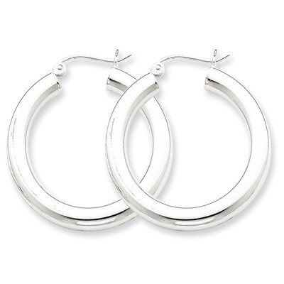 4mm Round Hoop Earrings Sterling Silver Rhodium-plated QE815, MPN: QE815, 883957940984