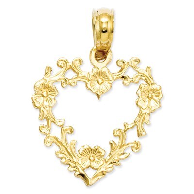Floral Cut-Out Heart Pendant 14k Gold C2922, MPN: C2922, 637218006533