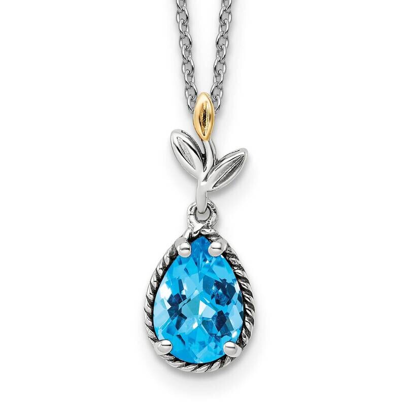 Sterling Silver with Leaf Pear Shape 1.90Bt Blue Topaz Necklace 18 Inch 14k Gold QTC1754, MPN: QTC1…