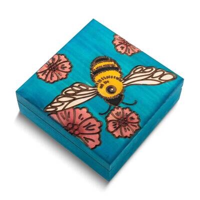 Blue Bee Carved and Painted Wooden Keepsake Box GM25131, MPN: GM25131,