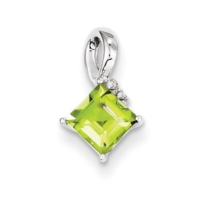 Peridot Square Pendant Sterling Silver Rhodium-plated Diamond QP2990PE, MPN: QP2990PE, 883957435879