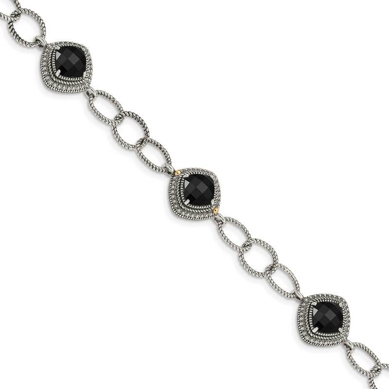 Onyx 7.5 Inch Bracelet Sterling Silver with 14k Gold Accent QTC1541, MPN: QTC1541, 883957170671