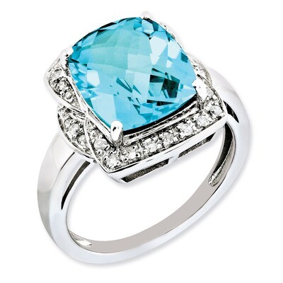 Blue Topaz Ring Sterling Silver Diamond QR3032BT, MPN: QR3032BT, 883957360973