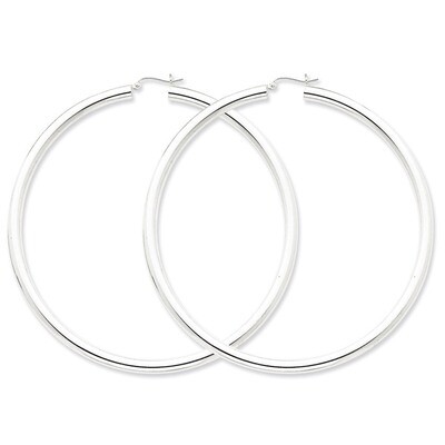 4mm Round Hoop Earrings Sterling Silver Rhodium-plated QE4407, MPN: QE4407, 883957930275