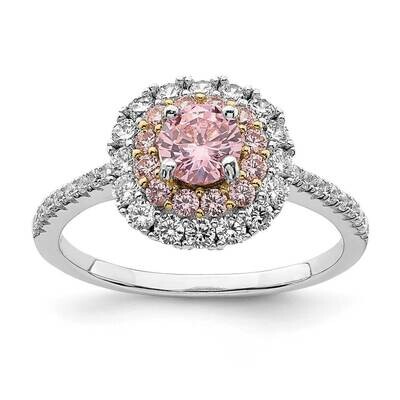 Sterling Silver Rhodium-plated/Gold-tone Pink &amp; White CZ Diamond R/C Ring Sterling Silver Rhodium-p…