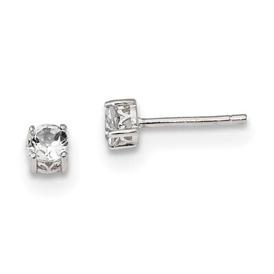 4mm Round White Topaz Post Earrings Sterling Silver Rhodium-plated QBE26APR, MPN: QBE26APR, 1911010…