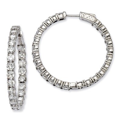 Diamond In and Out Hinged Hoop Earrings Sterling Silver Rhodium-plated QE7970, MPN: QE7970, 8867742…