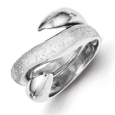 Sterling Silver Rhodium Plated Polished and Textured Swirl Ring QR4194-6
