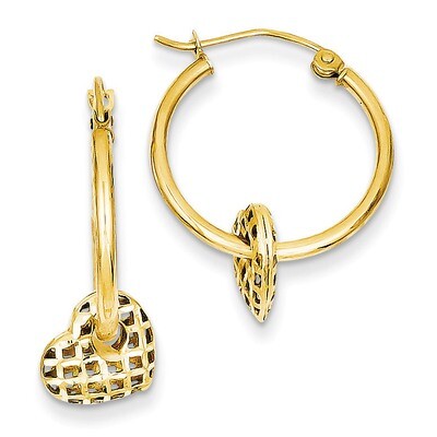 Moveable Heart Hoop Earrings 14k Gold TL749, MPN: TL749, 883957026596