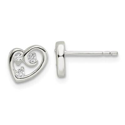 Heart Swirl Post Earrings Sterling Silver Cz Diamond QE16190, MPN: QE16190, 196904169148