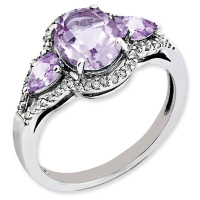 Oval Diamond &amp; Pink Quartz Ring Sterling Silver QR3057PQ, MPN: QR3057PQ, 883957362083