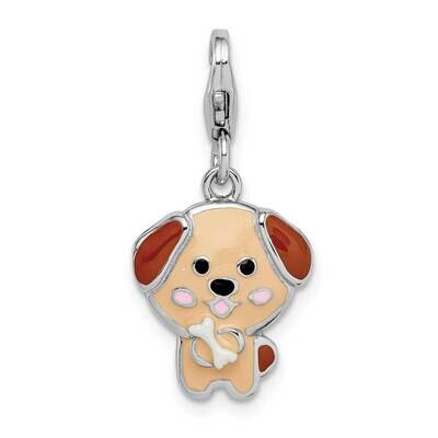 Enameled Puppy with Lobster Clasp Charm Sterling Silver Rhodium-plated QC9525, MPN: QC9525, 8867740…