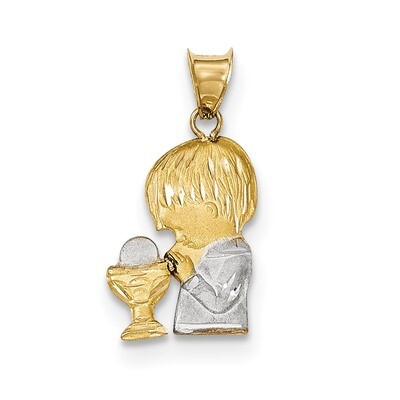 Boy Communion Pendant 14k with Rhodium Satin &amp; Polished Diamond-cut K5700, MPN: K5700, 191101458408