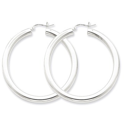 4mm Round Hoop Earrings Sterling Silver Rhodium-plated QE818, MPN: QE818, 883957941011