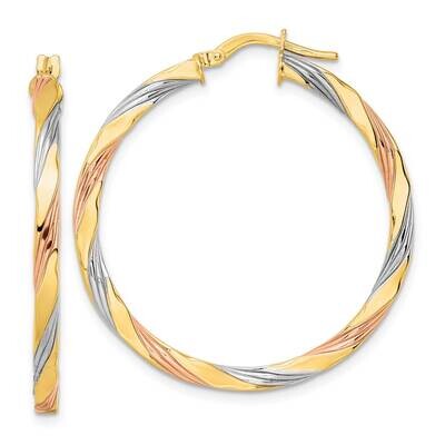 Rose &amp; White Rhodium Polished Twisted Hoop Earrings 14k Gold TF2101, MPN: TF2101, 883957989051
