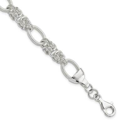 Texture Fancy Link 7.5 Inch Bracelet Sterling Silver Polished QG5814-7.5, MPN: QG5814-7.5,