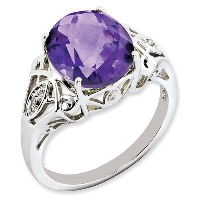 Amethyst &amp; Diamond Ring Sterling Silver QR2924AM, MPN: QR2924AM, 883957612416