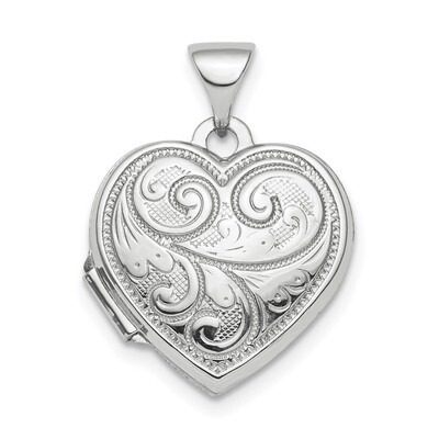 15mm Heart Patterned Locket Sterling Silver Rhodium-plated Polished QLS809, MPN: QLS809, 8867740248…