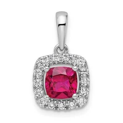 Created Ruby Halo Pendant 14k White Gold Lab Grown Diamond PM9037-CRU-028-WLG, MPN: PM9037-CRU-028-…