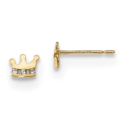 Madi K Kids CZ Diamond Crown Post Earrings 14k Gold GK962, MPN: GK962, 883957242972