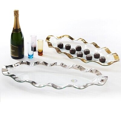 Annieglass Ruffle Mini Oval Tray Platinum, MPN: P233, UPC: