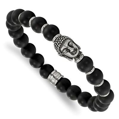 Buddha Black Agate Beaded Stretch Bracelet Stainless Steel SRB2239 by Chisel, MPN: SRB2239, 1911010…