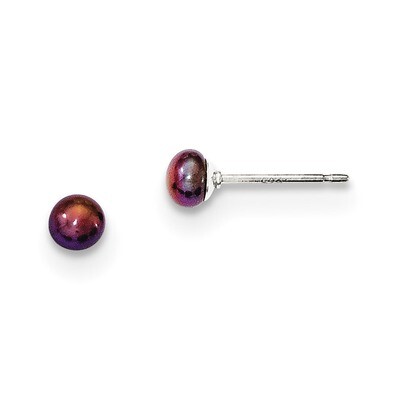 3-4mm Black Freshwater Cultured Button Pearl Stud Earrings Sterling Silver QE12667, MPN: QE12667, 1…
