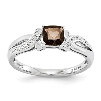 Smoky Quartz Diamond Ring Sterling Silver QR4553SQ, MPN: QR4553SQ, 883957491769