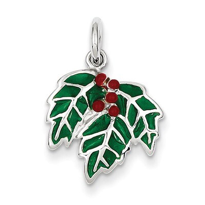 Sterling Silver Enameled Holly Charm QC3792