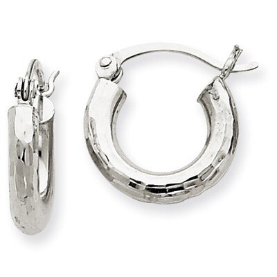Diamond-cut 3mm Round Hoop Earrings 10k White Gold 10TC256, MPN: 10TC256, 883957896540