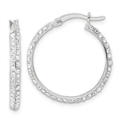 Round Hoop Earrings Sterling Silver Cz Diamond QE15859, MPN: QE15859, 196904152348