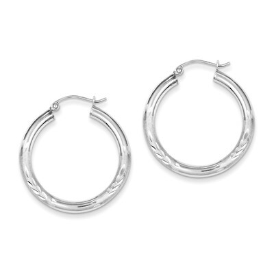 3.00mm Satin Diamond-cut Hoop Earrings Sterling Silver Rhodium-plated QE3559, MPN: QE3559, 88395792…