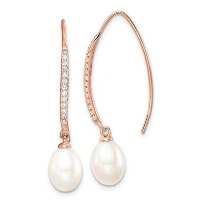 CZ Diamond 9x7mm White Teardrop Fwc Pearl Earrings Sterling Silver Rose-Tone QER15366, MPN: QER1536…