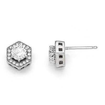 Hexagon Post Earrings Sterling Silver &amp; Cubic Zirconia QMP392, MPN: QMP392, 886774297910