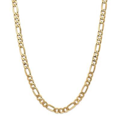 7mm Flat Figaro Chain 30 Inch 14k Gold FFL180-30, MPN: FFL180-30, 883957172859